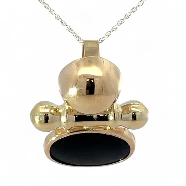 14k Yellow Gold Oval Black Onyx Slide Pendant 18in