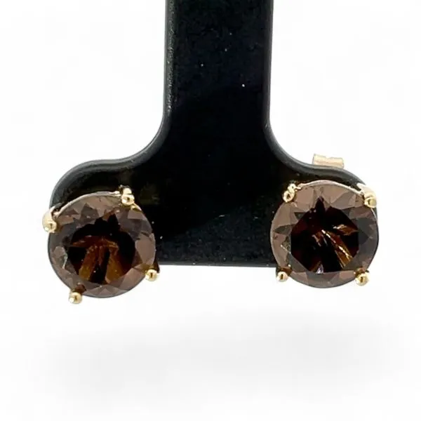 14k Yellow Gold 8.0mm Smoky Quartz Stud Earrings w/ Butterfly Backs