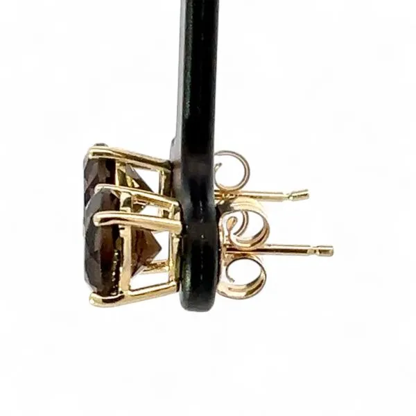 14k Yellow Gold 8.0mm Smoky Quartz Stud Earrings w/ Butterfly Backs
