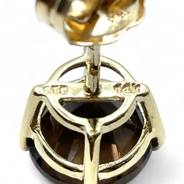 14k Yellow Gold 8.0mm Smoky Quartz Stud Earrings w/ Butterfly Backs