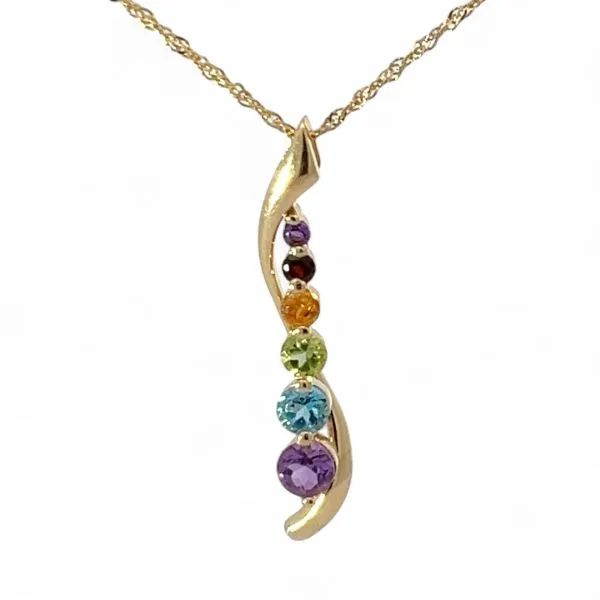 14k Gold Amethyst, Topaz, Peridot, Citrine, and Garnet Pendant 16in