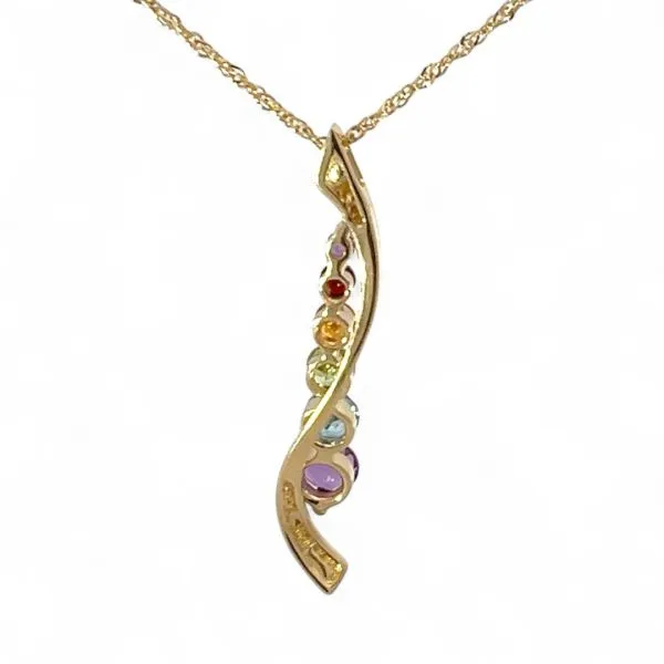 14k Gold Amethyst, Topaz, Peridot, Citrine, and Garnet Pendant 16in