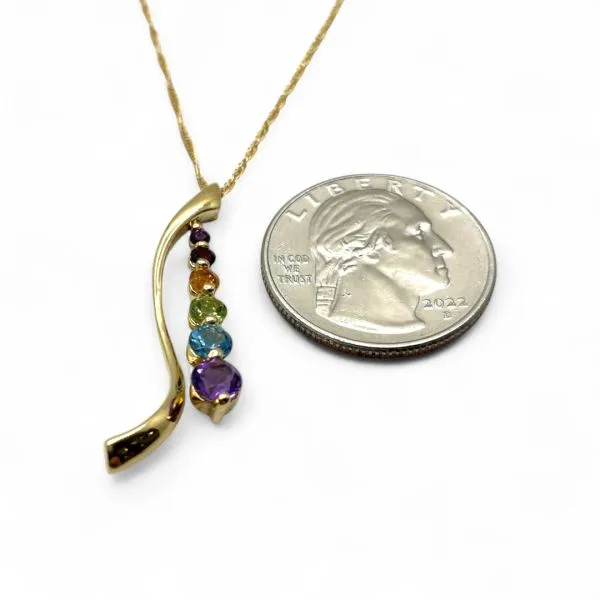 14k Gold Amethyst, Topaz, Peridot, Citrine, and Garnet Pendant 16in