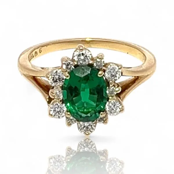 Jabel 18k Yellow Gold Green Stone and 1/3ctw VS2 Diamond Ring Size 6