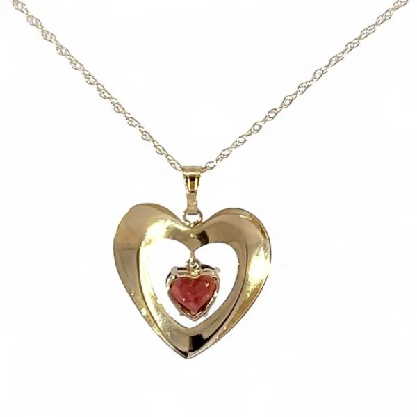 14k Yellow Gold Heart-Shaped Red Garnet and Diamond Heart Pendant