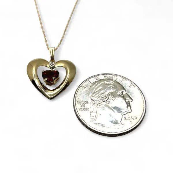 14k Yellow Gold Heart-Shaped Red Garnet and Diamond Heart Pendant