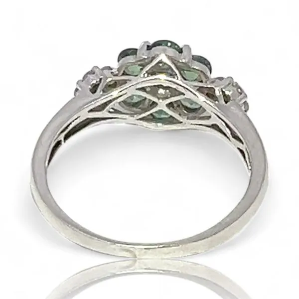 14k White Gold Bluish Green Tourmaline and Diamond Ring Size 6.5