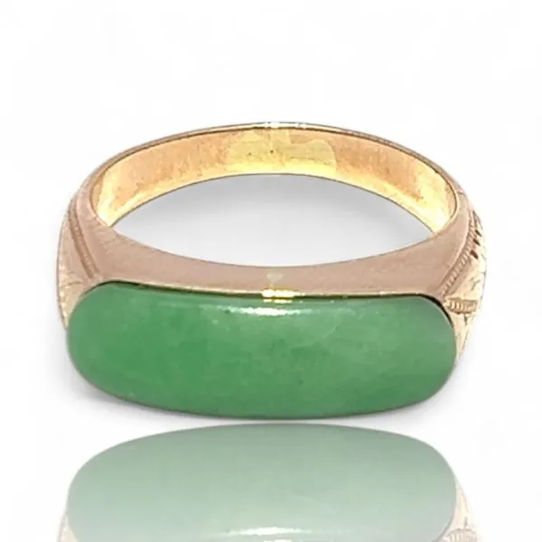 18k Yellow Gold Green Stone Signet Ring Size 9