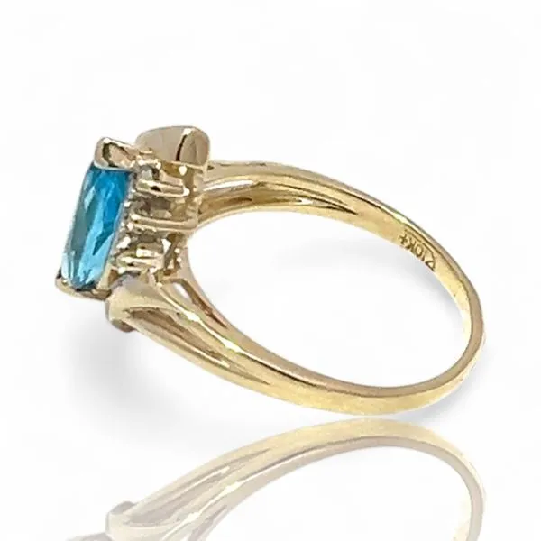 10k Yellow Gold Marquise-Shaped Blue Topaz and Diamond Ring Size 6.5