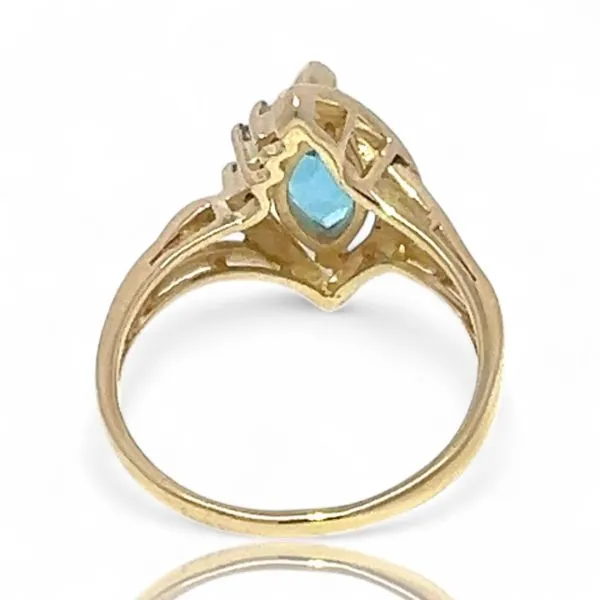 10k Yellow Gold Marquise-Shaped Blue Topaz and Diamond Ring Size 6.5