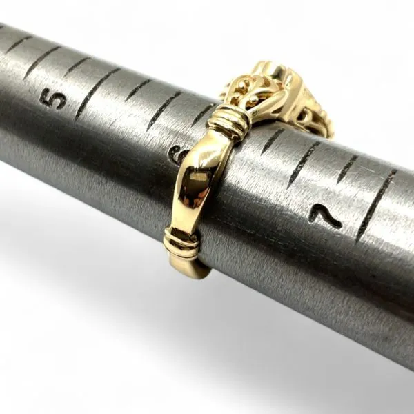 14k Yellow Gold Orangish-Red Carnelian and Black Diamond Ring Size 6