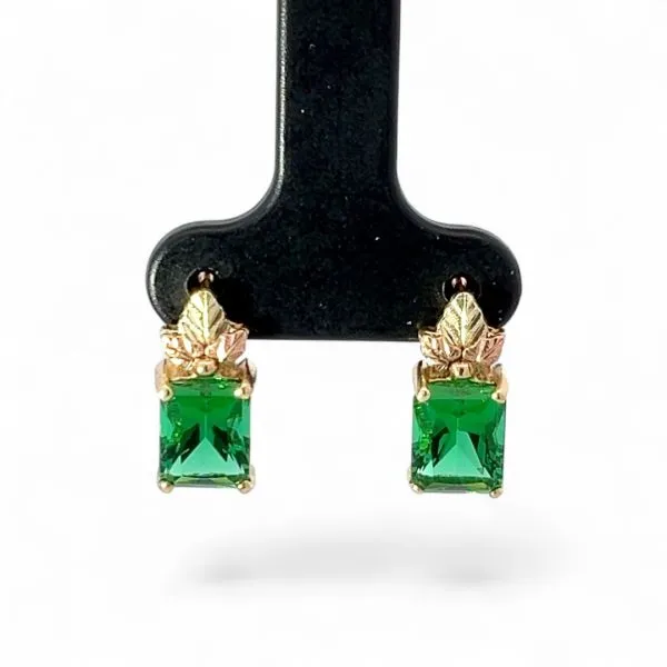 Coleman Co. Black Hills Gold 10k Tri-Color Gold Green Stone Earrings