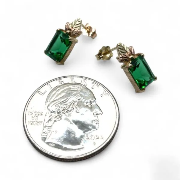 Coleman Co. Black Hills Gold 10k Tri-Color Gold Green Stone Earrings