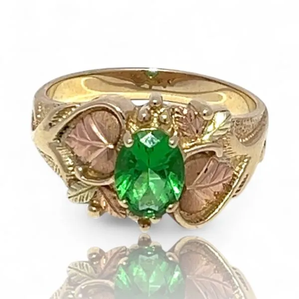 Coleman Co. Black Hill's Gold 10k Tri-Color Green Stone Ring Size 9