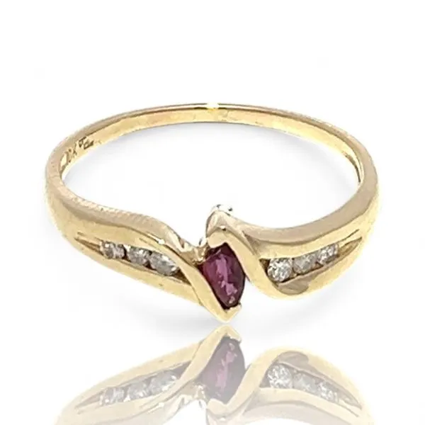 10k Yellow Gold Marquise Ruby and 1/10ctw Diamond Ring Size 9.5