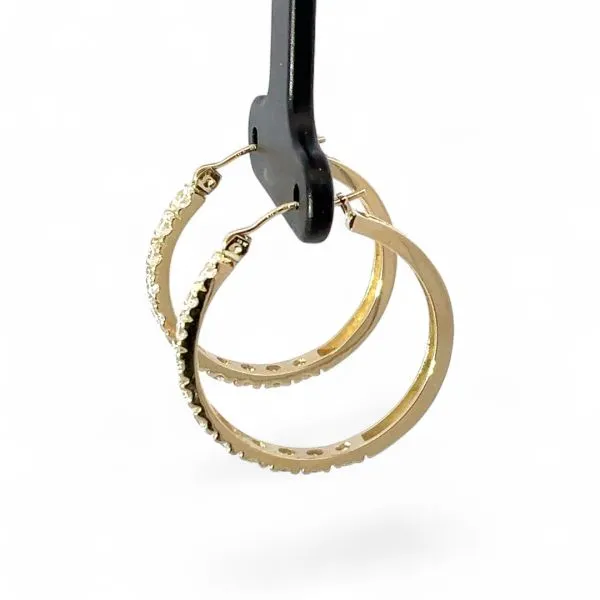 14k Yellow Gold Cubic Zirconia 24mm Hoop Earrings with Hinged Backs