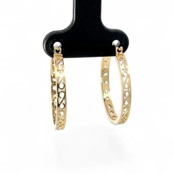 14k Yellow Gold Cubic Zirconia 24mm Hoop Earrings with Hinged Backs