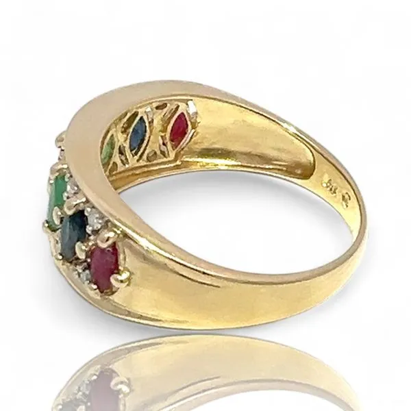 14k Two-Tone Ruby, Sapphire, Emerald, and Diamond Band Size 10