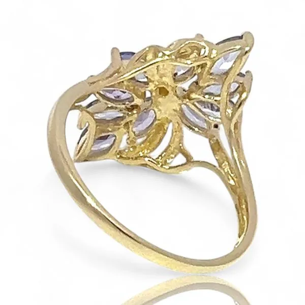14k Yellow Gold Purplish-Blue Tanzanite and Diamond Ring Size 10