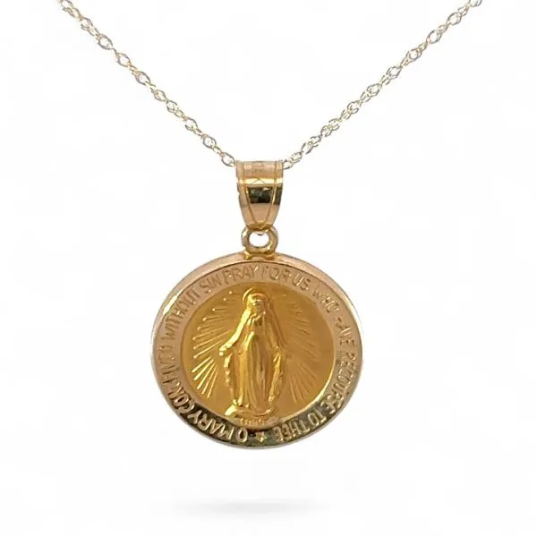 14k Yellow Gold Virgin Mary Hollow Pendant 18in