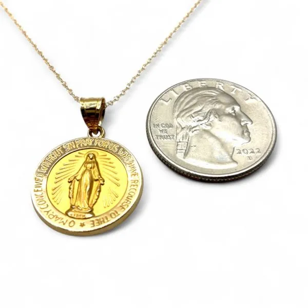 14k Yellow Gold Virgin Mary Hollow Pendant 18in