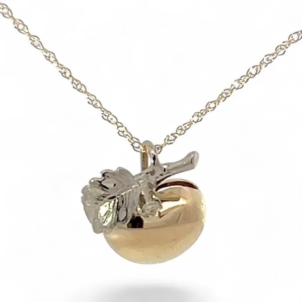 14k Yellow and White Gold Brilliant Cut Diamond Apple Pendant 18in