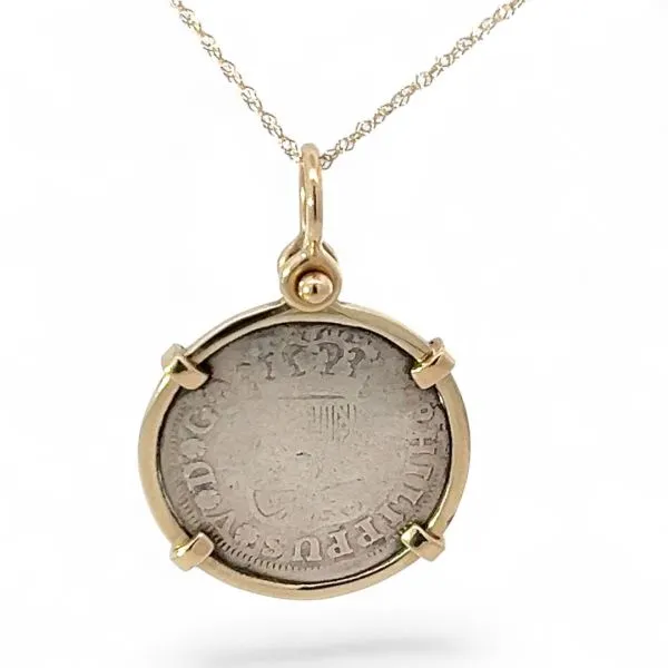 14k Yellow Gold Silver-Tone Historical Coin Pendant 18in