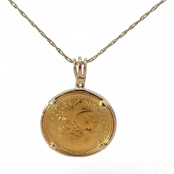14k Yellow Gold 1945 Dos Y Medio Pesos Coin Diamond Pendant 18in