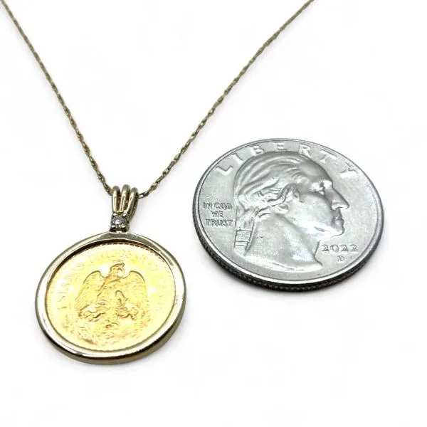 14k Yellow Gold 1945 Dos Y Medio Pesos Coin Diamond Pendant 18in