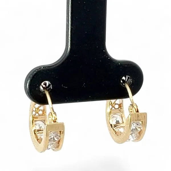 14k Yellow Gold Cubic Zirconia Huggie Earrings with Hinged Backs