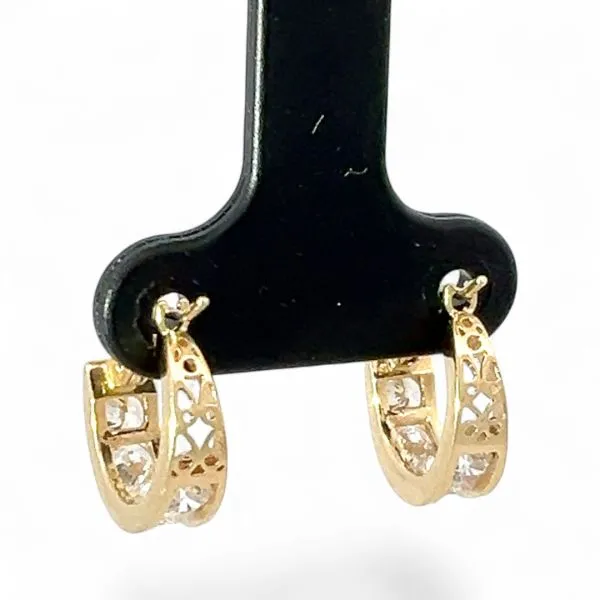 14k Yellow Gold Cubic Zirconia Huggie Earrings with Hinged Backs