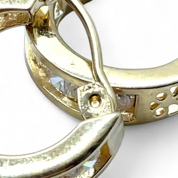 14k Yellow Gold Cubic Zirconia Huggie Earrings with Hinged Backs