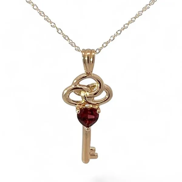14k Yellow Gold Heart-Shaped Red Garnet Key Pendant 18in