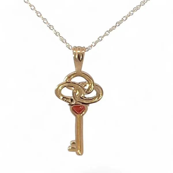 14k Yellow Gold Heart-Shaped Red Garnet Key Pendant 18in