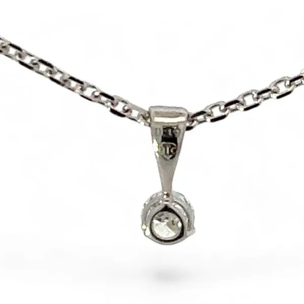 12k White Gold 1/5ct Diamond Solitaire Pendant w/ 18in Cable Chain