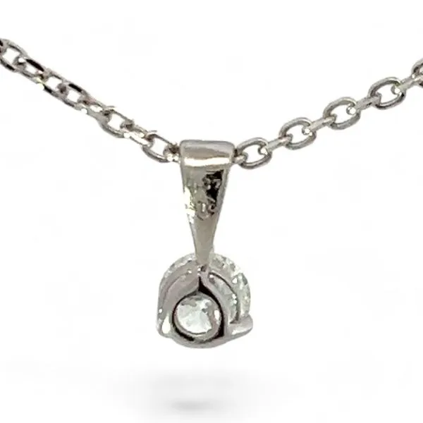 14k White Gold 1/3ct Diamond Solitaire Pendant w/ 18in Cable Chain