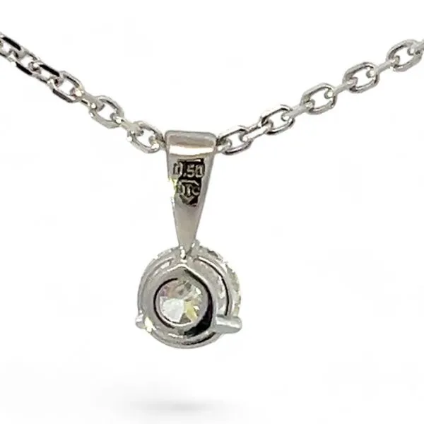 14k White Gold 1/2ct Diamond Solitaire Pendant w/ 18in Cable Chain