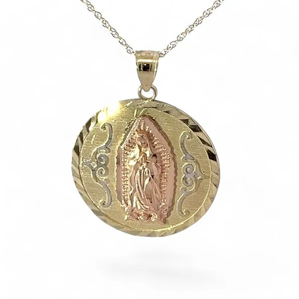 14k Yellow, Rose, and White Gold Guadalupe Pendant with Chain