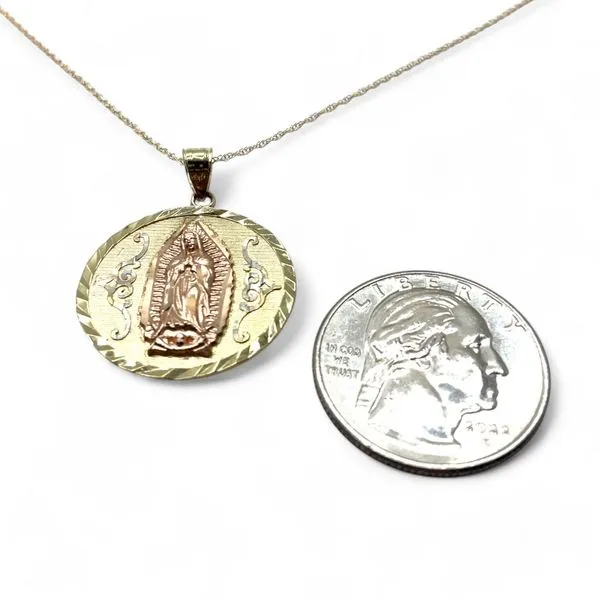 14k Yellow, Rose, and White Gold Guadalupe Pendant with Chain
