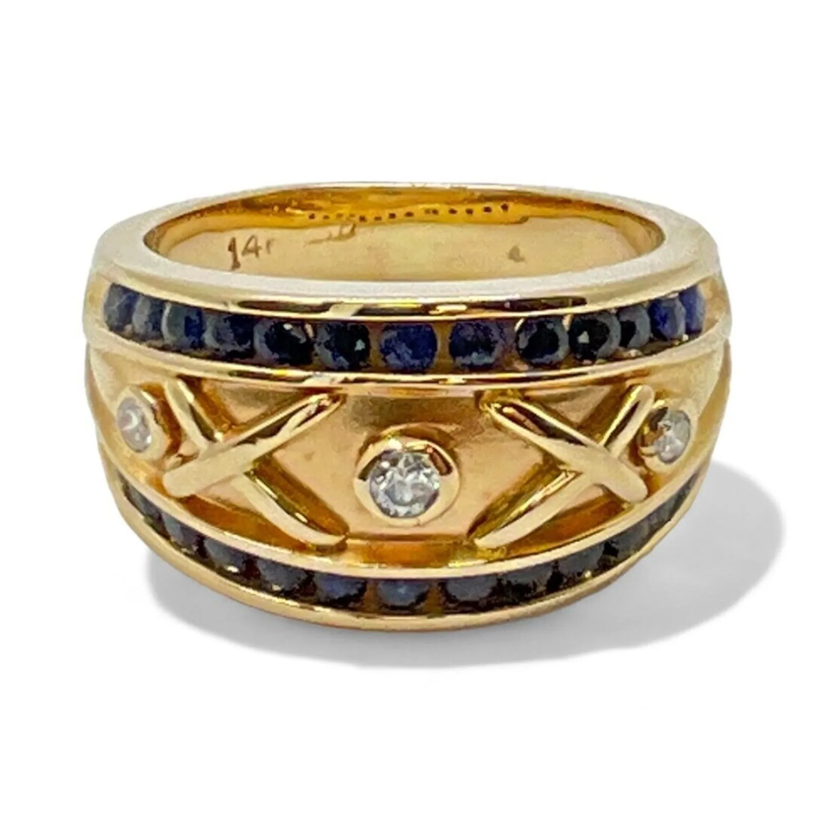 14k Yellow Gold Sapphire and Diamond Ring Size 6.5