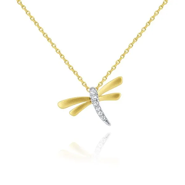 14k Gold and Diamond Dragonfly Necklace, 16-18" Adjustable Chain K & Co Family Jewelers Eagle, ID