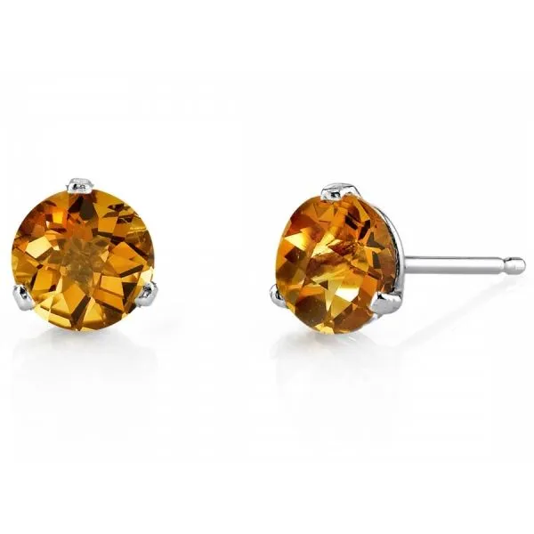 14K White Gold 6mm Round 3 Prong Martini Citrine Earrings Montoya Jewelry Designs Windsor, CA