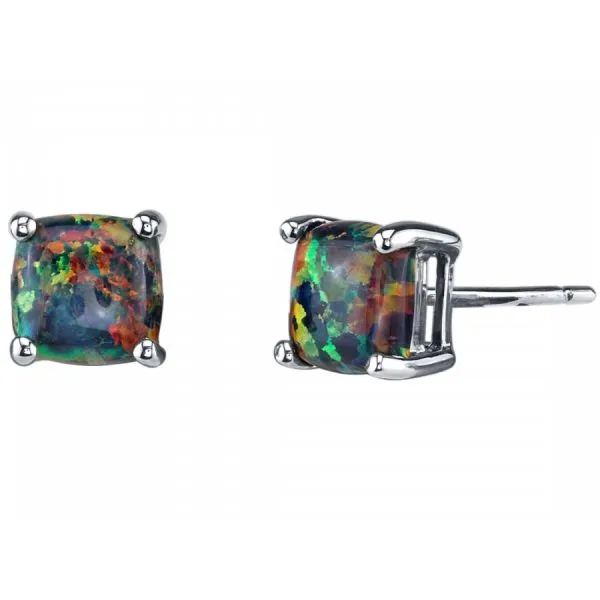 14k White Gold Cushion Cut Black Opal Studs Montoya Jewelry Designs Windsor, CA