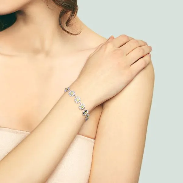 14K White and Yellow Gold Flower Link Bracelet Image 2 Purple Creek Holly Springs, NC