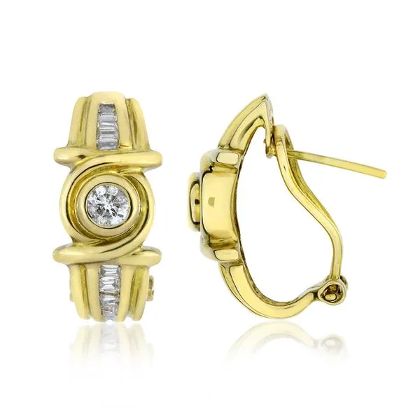 14K Yellow Gold .73ctw Natural Diamond J Hoop Earrings Purple Creek Holly Springs, NC