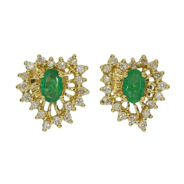 14K Yellow Gold .50ctw Emerald & Natural Diamond Halo Heart Earrings Image 3 Purple Creek Holly Springs, NC