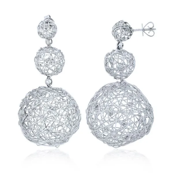 18K Yellow Gold .68ctw Natural Diamonds 3 Woven Spheres Dangle Earrings Purple Creek Holly Springs, NC