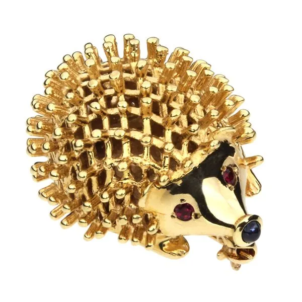 Gump's 14K Yellow Gold Ruby & Sapphire Figural Hedgehog Pin Purple Creek Holly Springs, NC