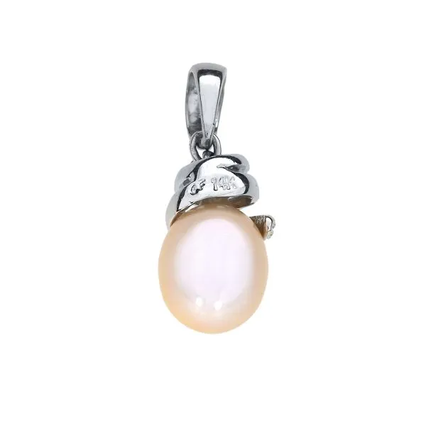 14K White Gold Cultured Pearl & Natural Diamond Pendant Image 3 Purple Creek Holly Springs, NC