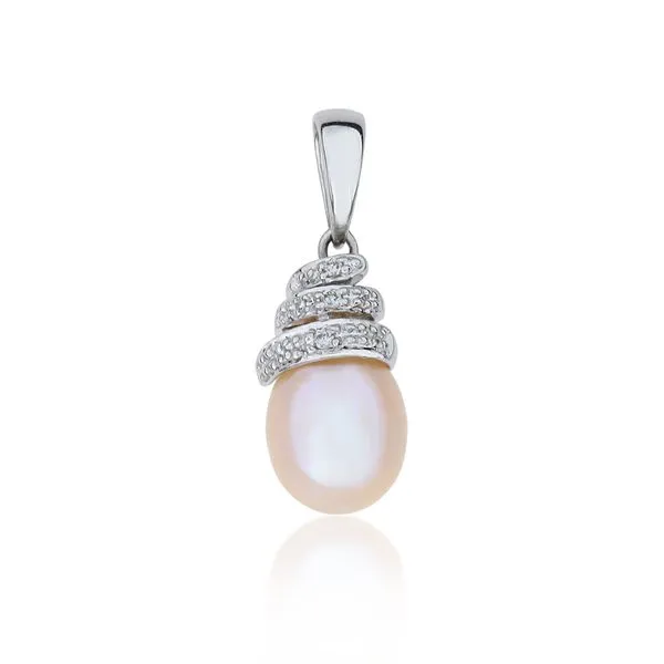 14K White Gold Cultured Pearl & Natural Diamond Pendant Purple Creek Holly Springs, NC